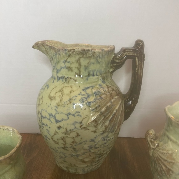 Antique Vintage Roseville Pottery Cornelian 3 Pieces Large Pitcher-Cup-Vase - Picture 4 of 12